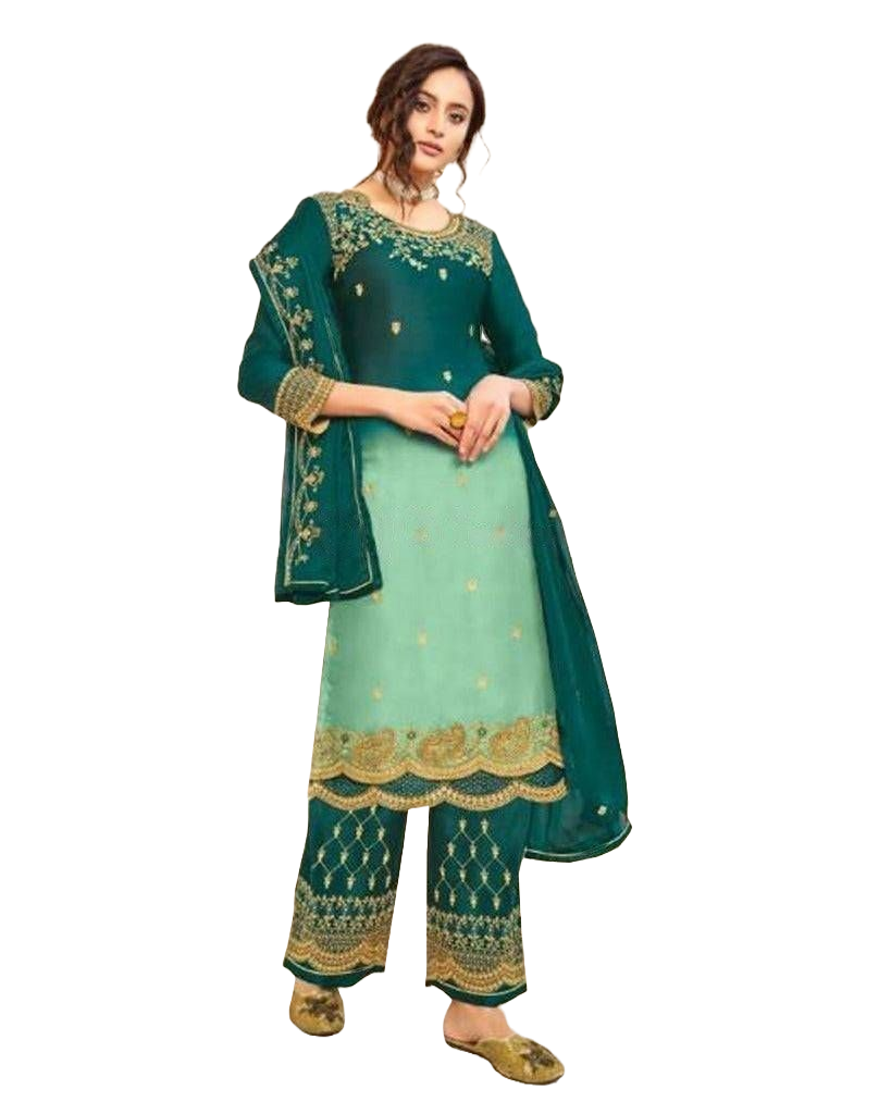 Soft Silk Three Piece salwar suit In Two shade green Kurti JCS Fashions Two Shade Green Medium (38)