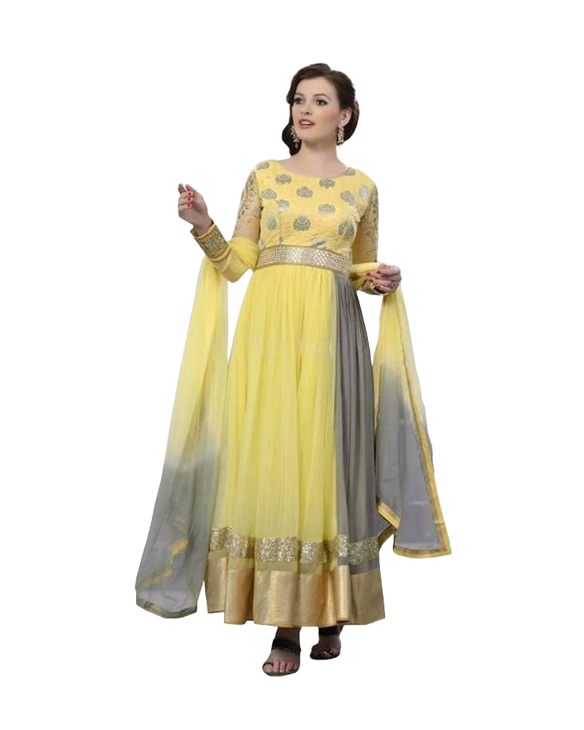 Yellow Indian Anarkali Gown Dress, Fully Stitched Indian Outfit Kurti JCS Fashions Yellow Small (36)