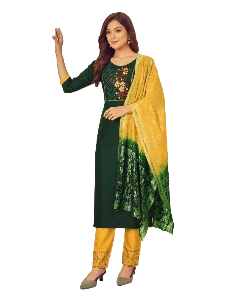 Rayon Slub Embroidery Work Salwar