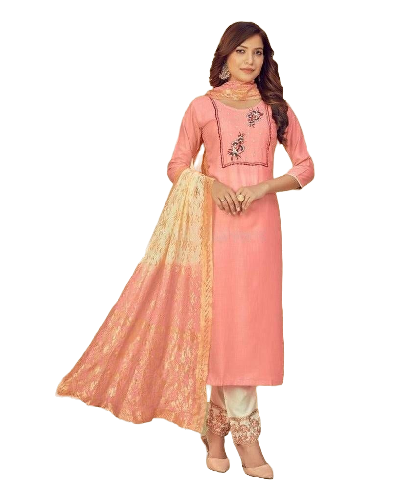 Rayon Slub Embroidery Work Salwar