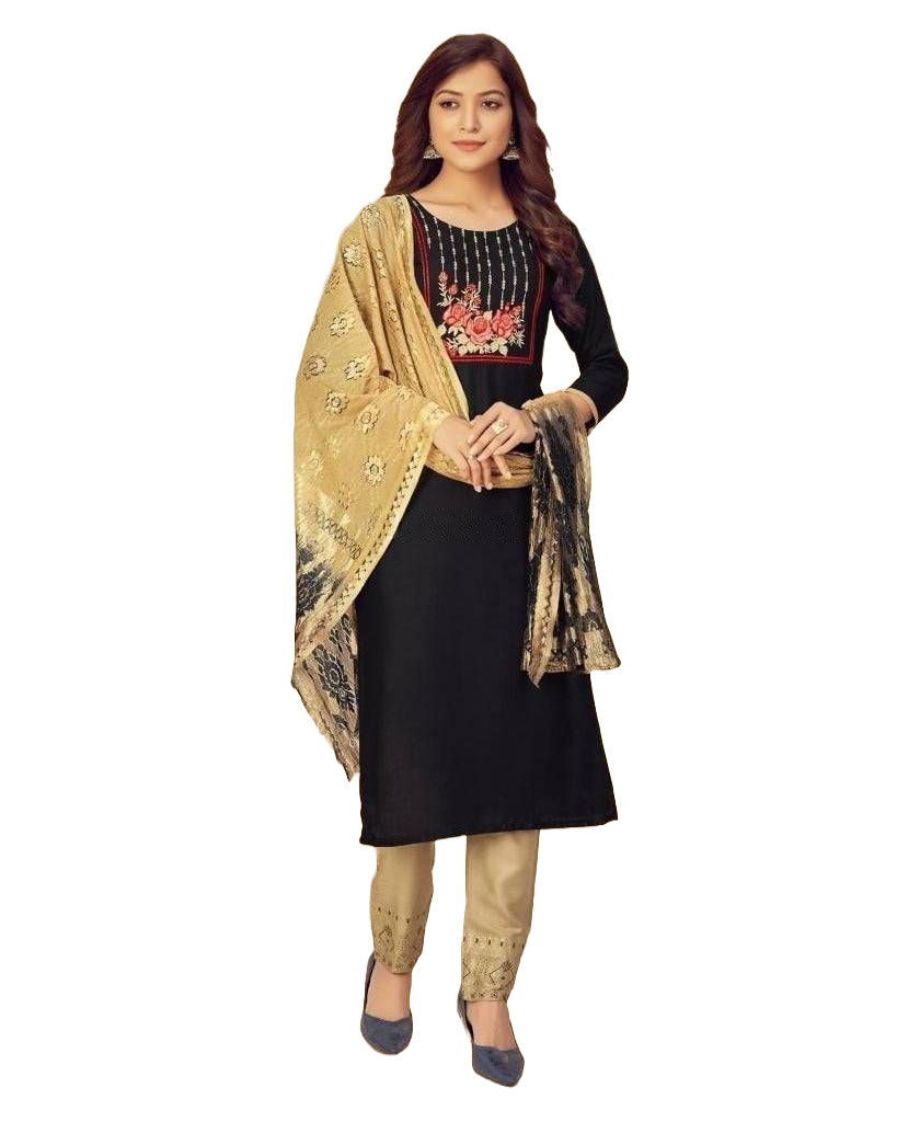 Rayon Slub Embroidery Work Salwar Kurti JCS Fashions Black Large (40)