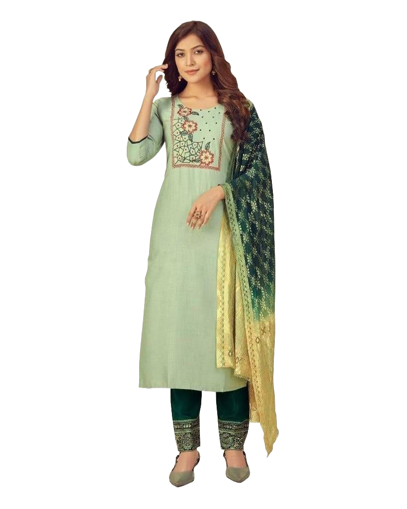 Rayon Slub Embroidery Work Salwar Kurti JCS Fashions Light Green Large (40)