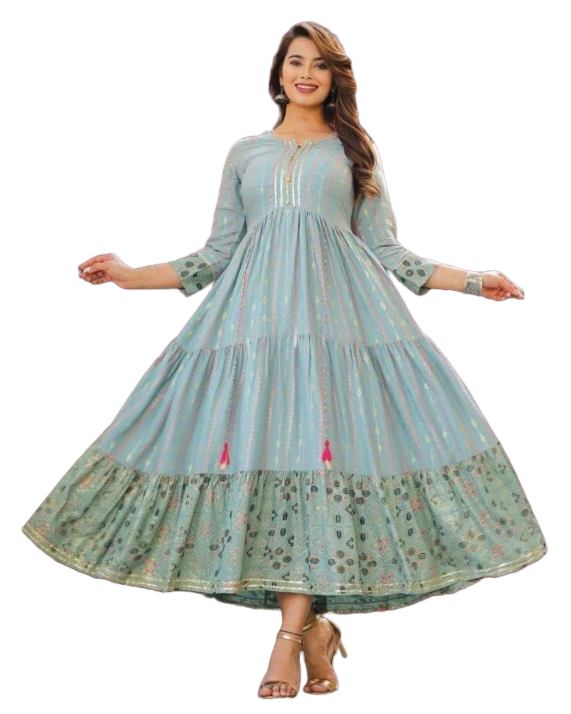 Stylish Rayon Bollywood Style Indian Kurti Gown. Ships from USA Kurti JCS Fashions Blue Small (36)