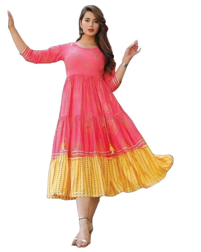 Chic Embroidery Bollywood Style Indian Kurti Gown. Ships from USA Kurti JCS Fashions Pink Small (36)