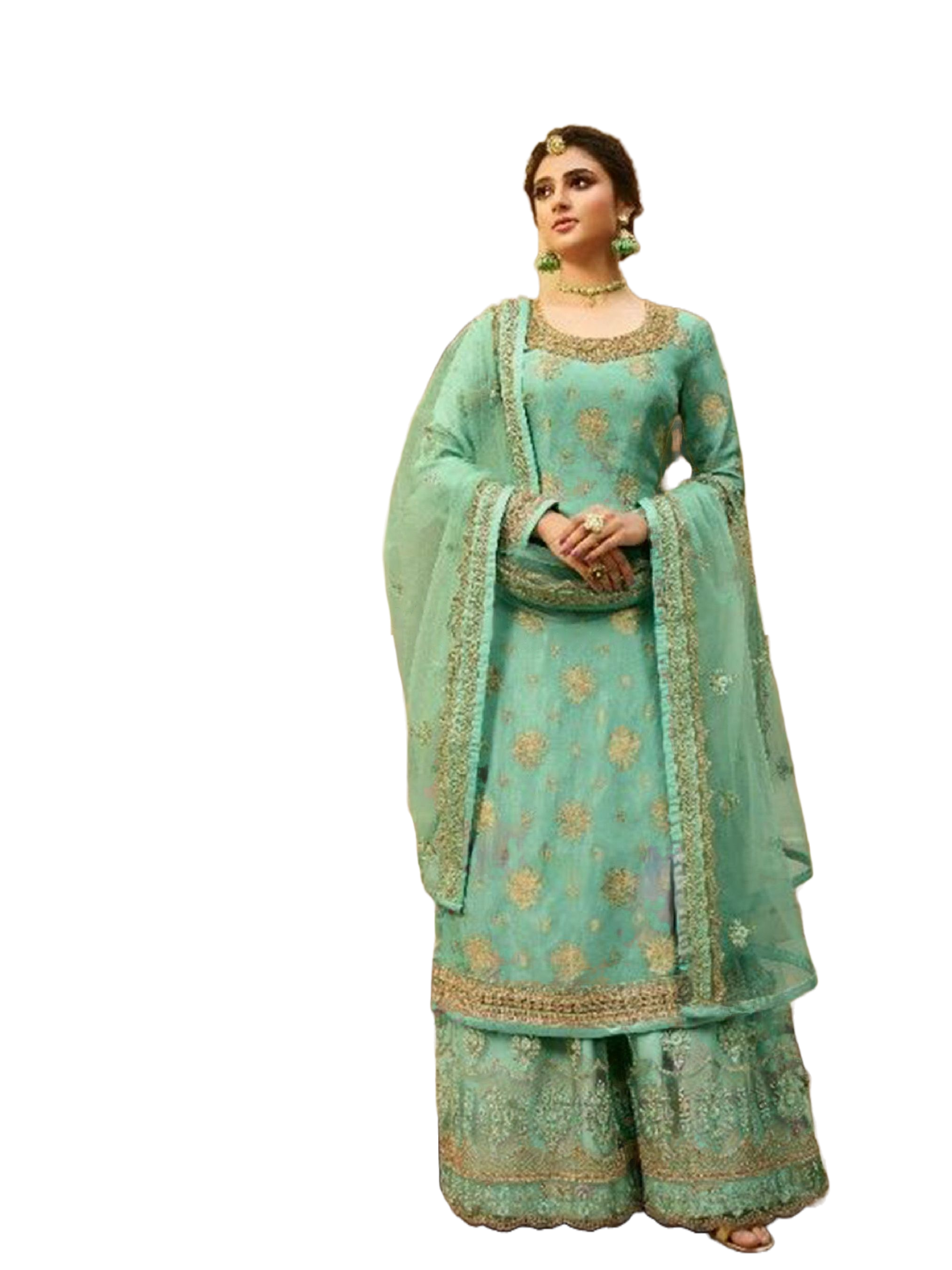 Sharara Suit With Heavy Work in Pastel Green KURTI JCS Fashions Pastel Green Medium (38)