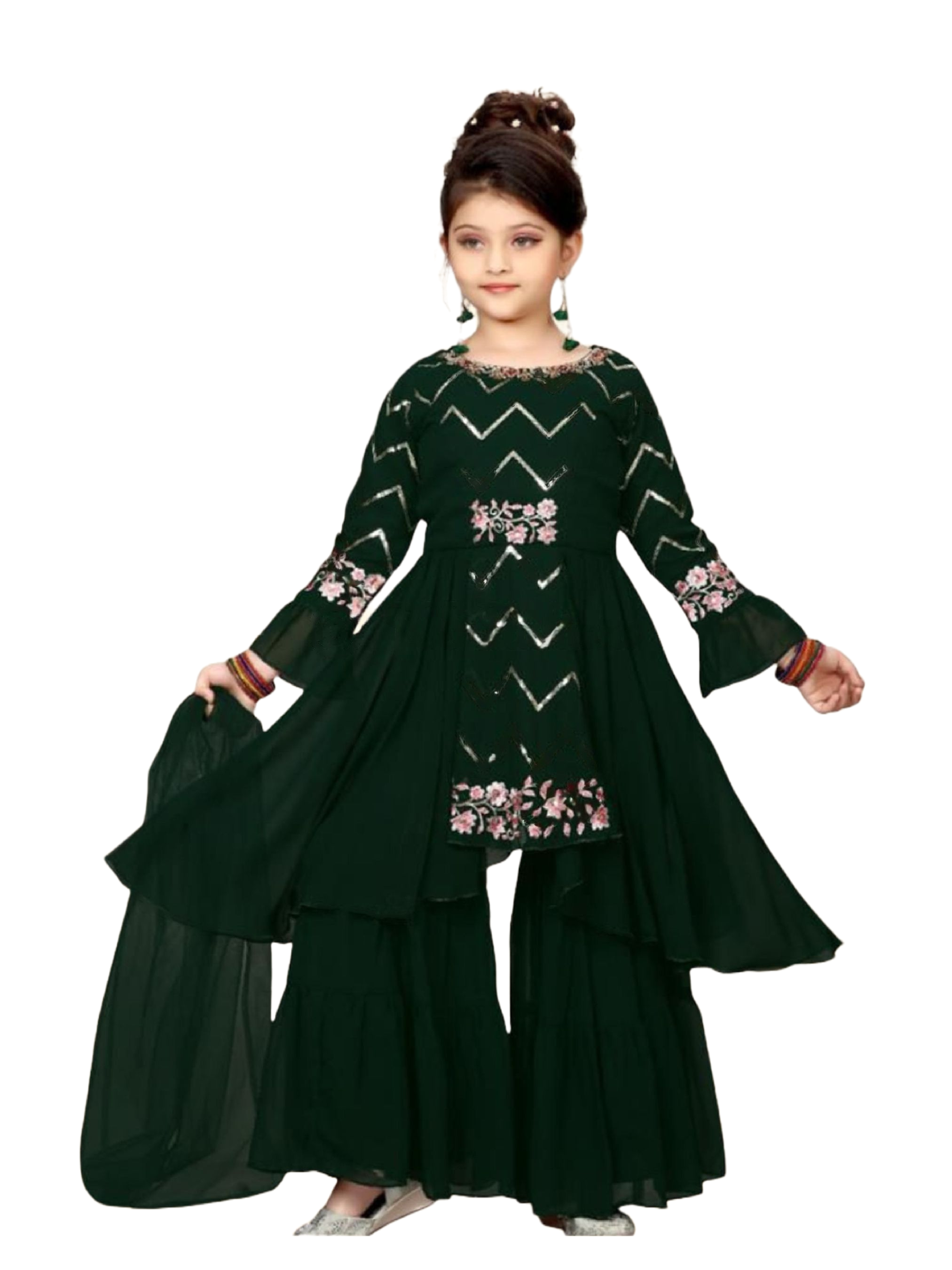 High-Low Flared Bottle Green Garara Suit GIRLS JCS Fashions Bottle Green 24