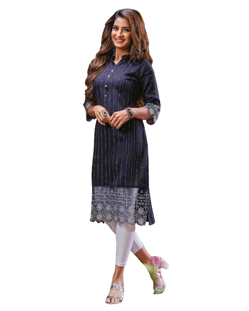 Luxury Rayon Embroidery Kurti: Stylish, Chic and Finest Quality Kurti JCS Fashions Navy Blue XX-Large (44)