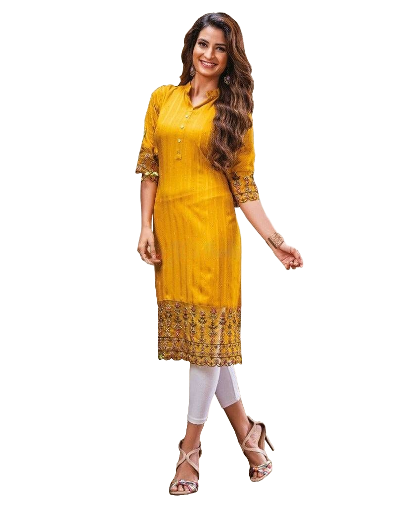 Luxury Rayon Embroidery Kurti: Stylish, Chic and Finest Quality Kurti JCS Fashions Yellow XX-Large (44)