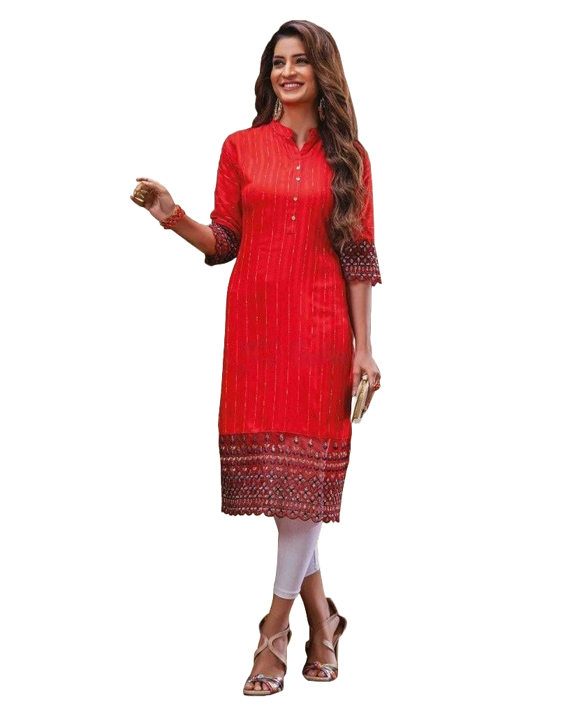 Luxury Rayon Embroidery Kurti: Stylish, Chic and Finest Quality Kurti JCS Fashions Red XX-Large (44)