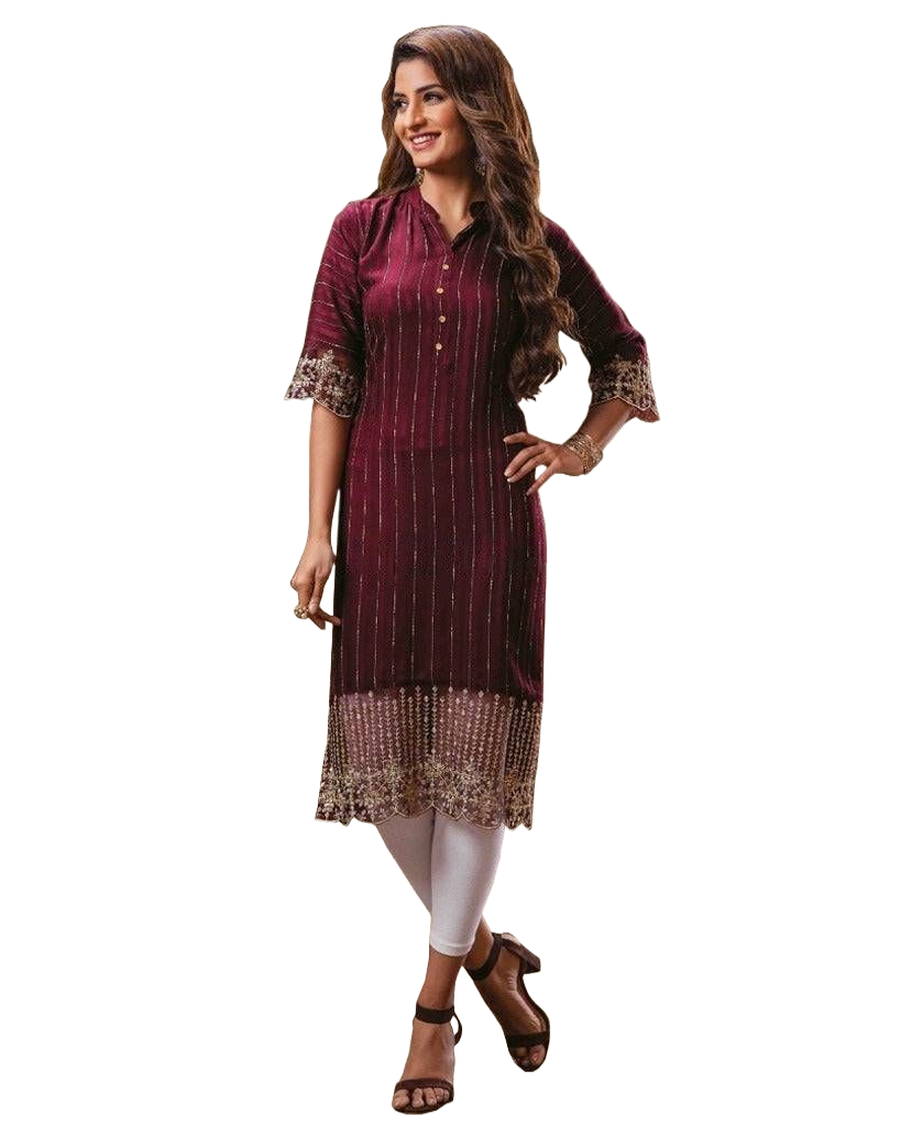 Luxury Rayon Embroidery Kurti: Stylish, Chic and Finest Quality Kurti JCS Fashions Wine XX-Large (44)