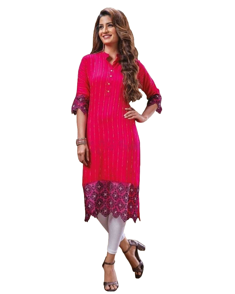 Luxury Rayon Embroidery Kurti: Stylish, Chic and Finest Quality Kurti JCS Fashions Pink XX-Large (44)