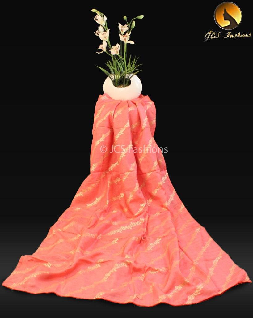 Elegant Salmon-Colored Munga Crepe Saree with Stitched Blouse