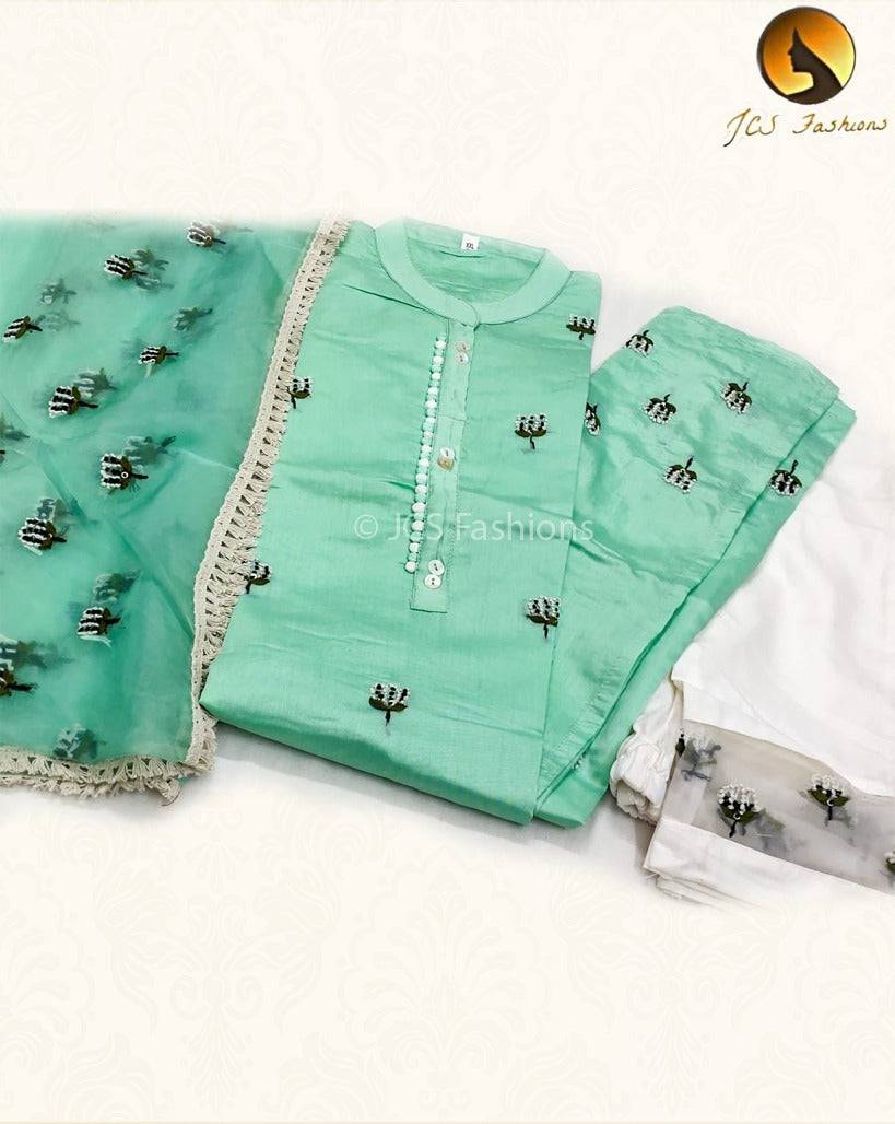 Classic 3 Piece Fancy Designer Kurti with Pant Set Kurti JCS Fashions Green Large (40)