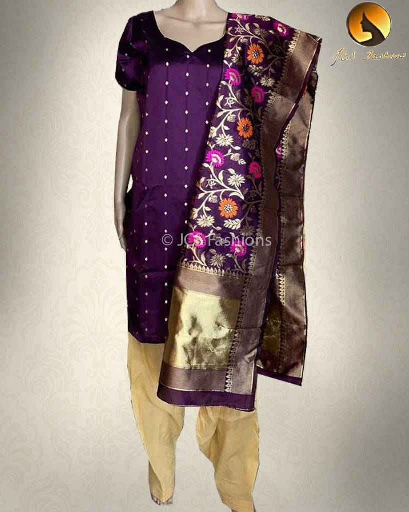 Chanderi Suite With Banarasi Dupatta Kurti JCS Fashions Purple X-Large (42)