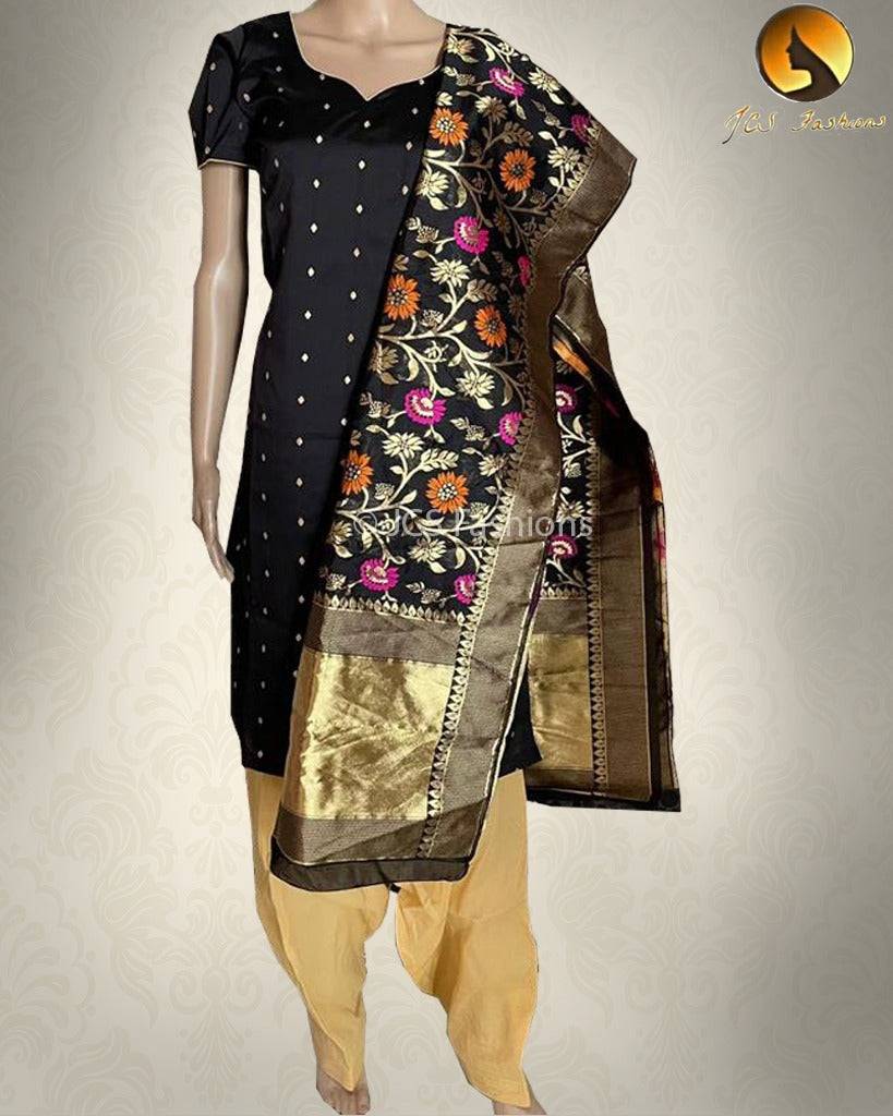 Chanderi Suite With Banarasi Dupatta Kurti JCS Fashions Black X-Large (42)