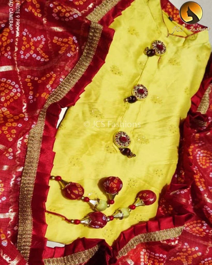 Party-Ready Art Silk Kurti and Ghatchola Dupatta Set - JCSFashions Kurti JCS Fashions Yellow Small (36)