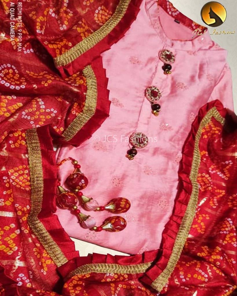 Party-Ready Art Silk Kurti and Ghatchola Dupatta Set - JCSFashions Kurti JCS Fashions Pink Small (36)