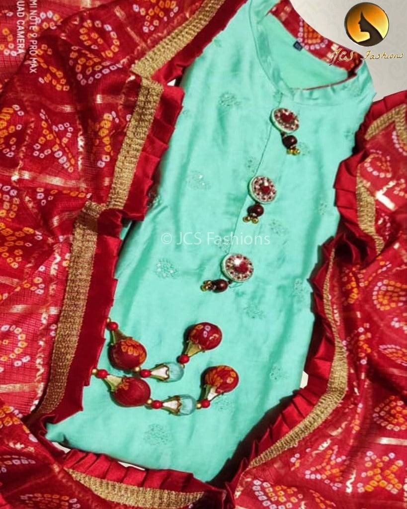 Kid's Art Silk Straight Kurti with Handwork Gharchola Dupatta | Partywear