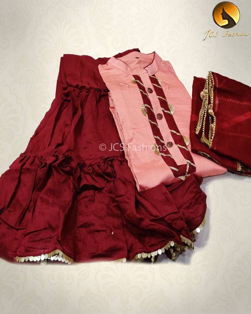 Pure Chanderi Sharara Set with Dupatta - Elegant Ethnic Ensemble Kurti JCS Fashions Maroon Large (40)