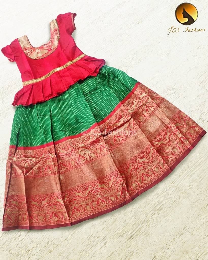 Banarasi Crushed Silk Lehenga for Kids Kids JCS Fashions Sea Green With Red Border 26