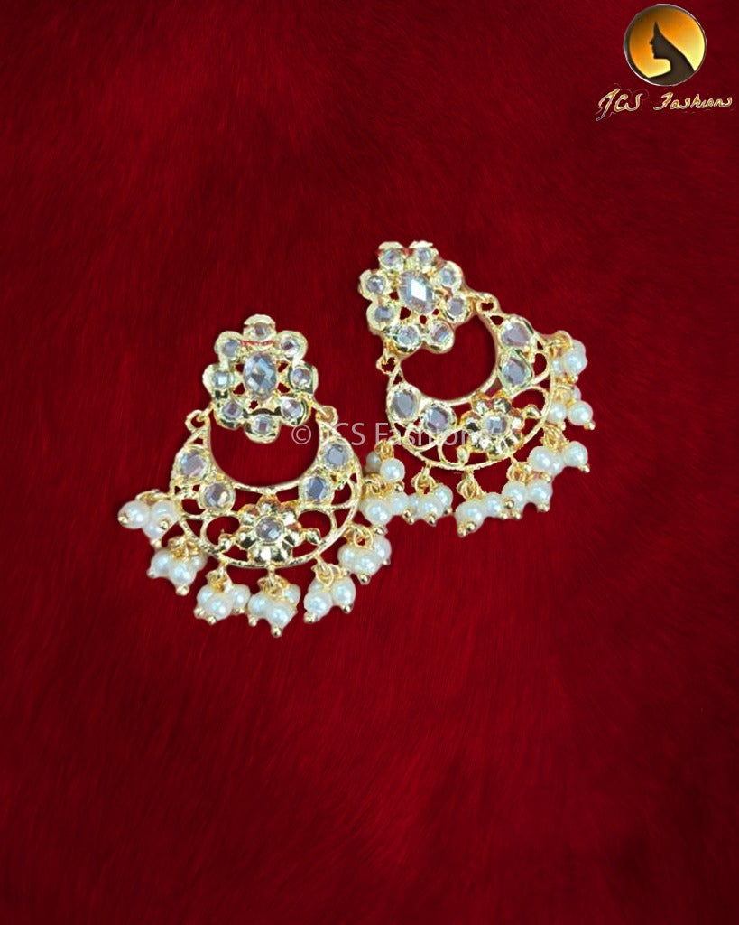 Chandbali Earrings | Indian Earrings | Kundan Earrings Jewelry Jewelry JCS Fashions White