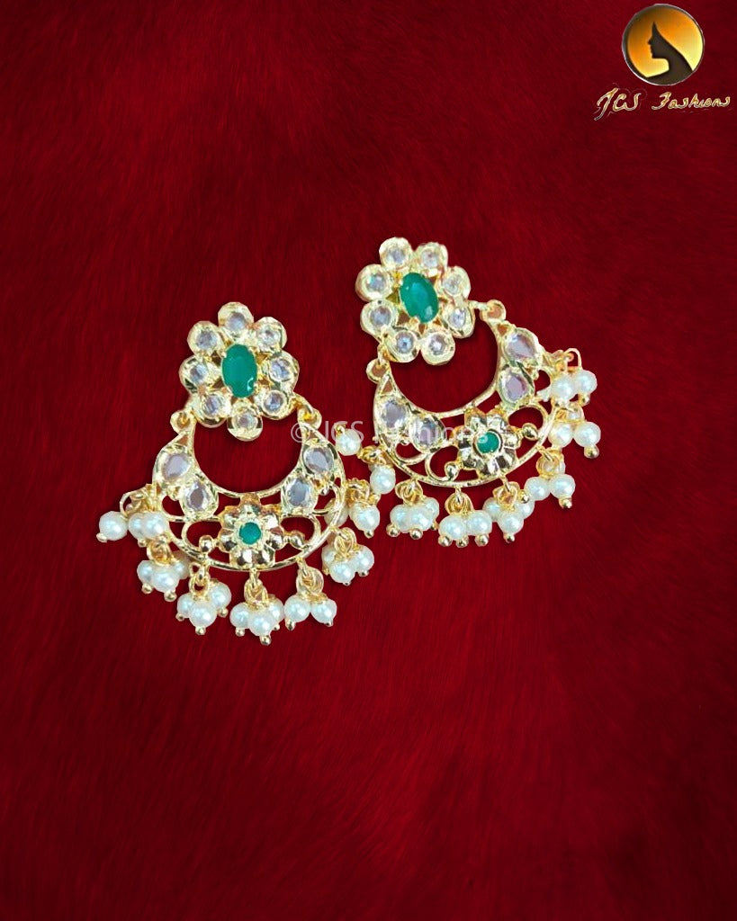 Chandbali Earrings | Indian Earrings | Kundan Earrings Jewelry Jewelry JCS Fashions Green