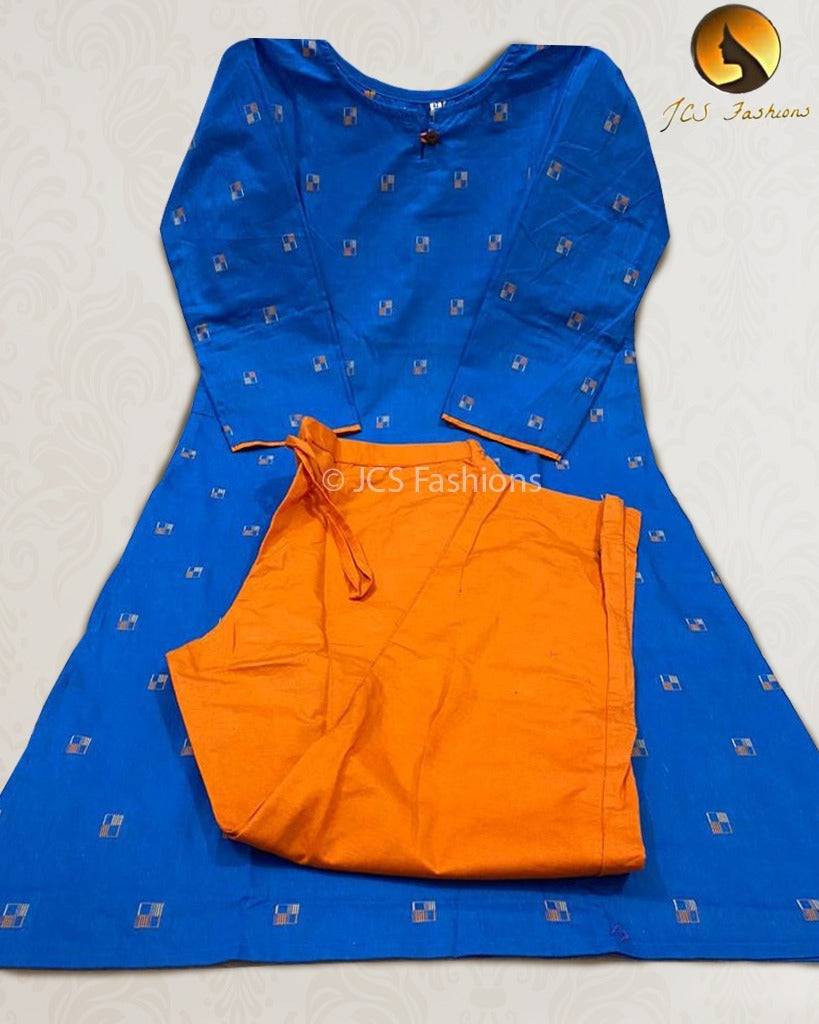 Cotton Kurti and Pant Set - Comfortable and Stylish Ensemble Kurti JCS Fashions Blue With Orange Medium (38)