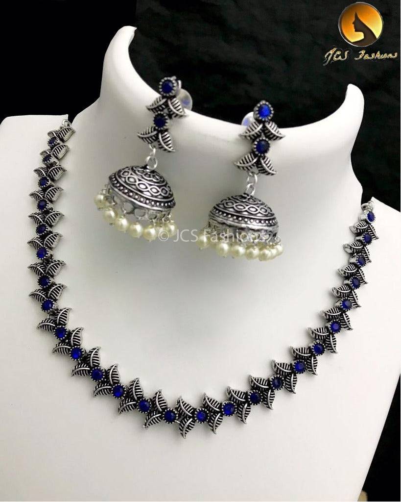 German Silver Neck Set Jewelry JCS Fashions Blue