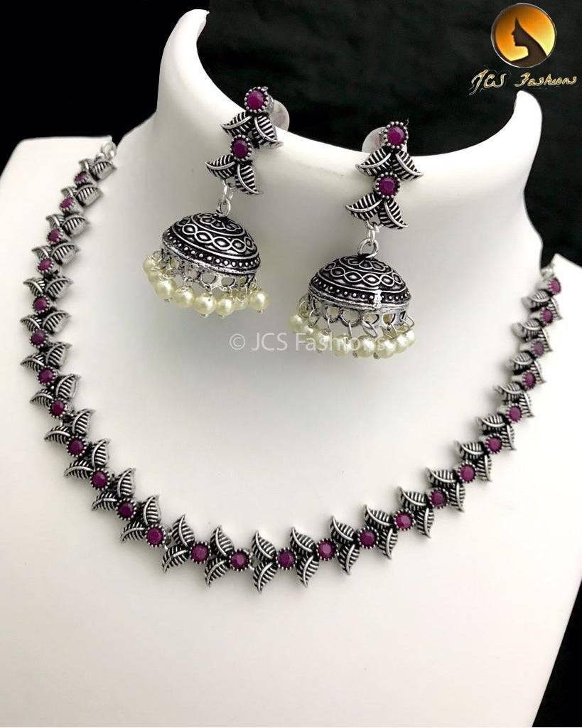 German Silver Neck Set Jewelry JCS Fashions Pink