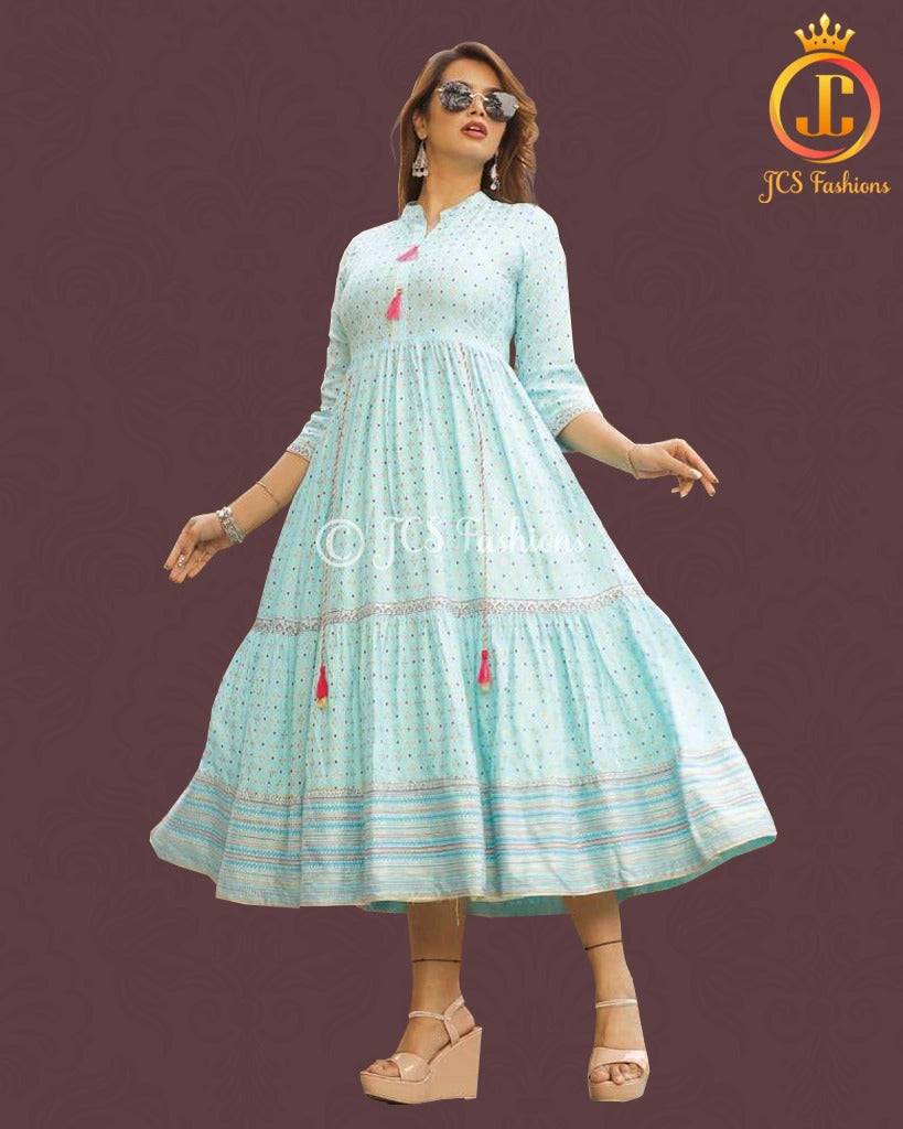 Sky Blue Rayon Fabric Bollywood Style Indian Kurti Gown. Kurti JCS Fashions Skyblue Small (36)