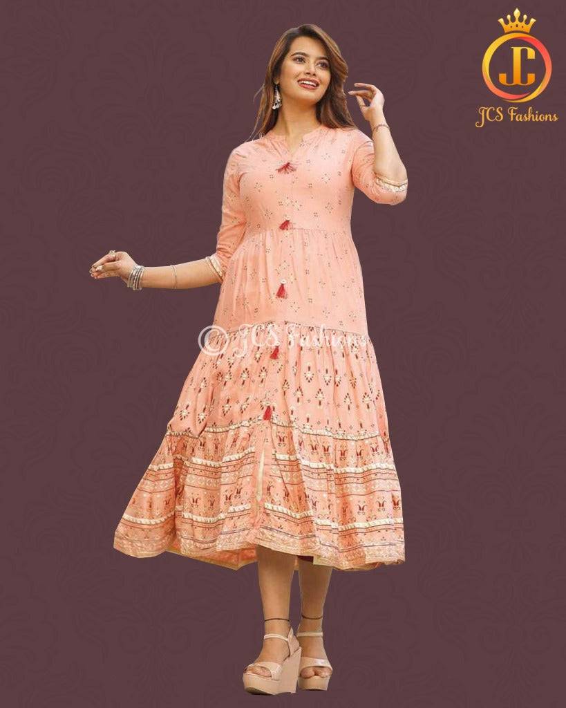 Exquisite Rayon Bollywood Style Indian Kurti Gown. Ships from USA Kurti JCS Fashions Peach Small (36)