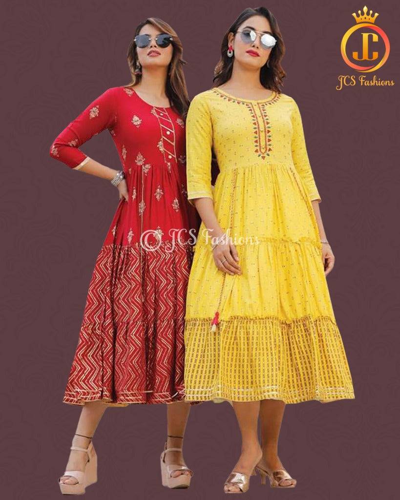 Rayon with Embroidery Designer Kurti Gown - Classy Prints KURTI JCS Fashions