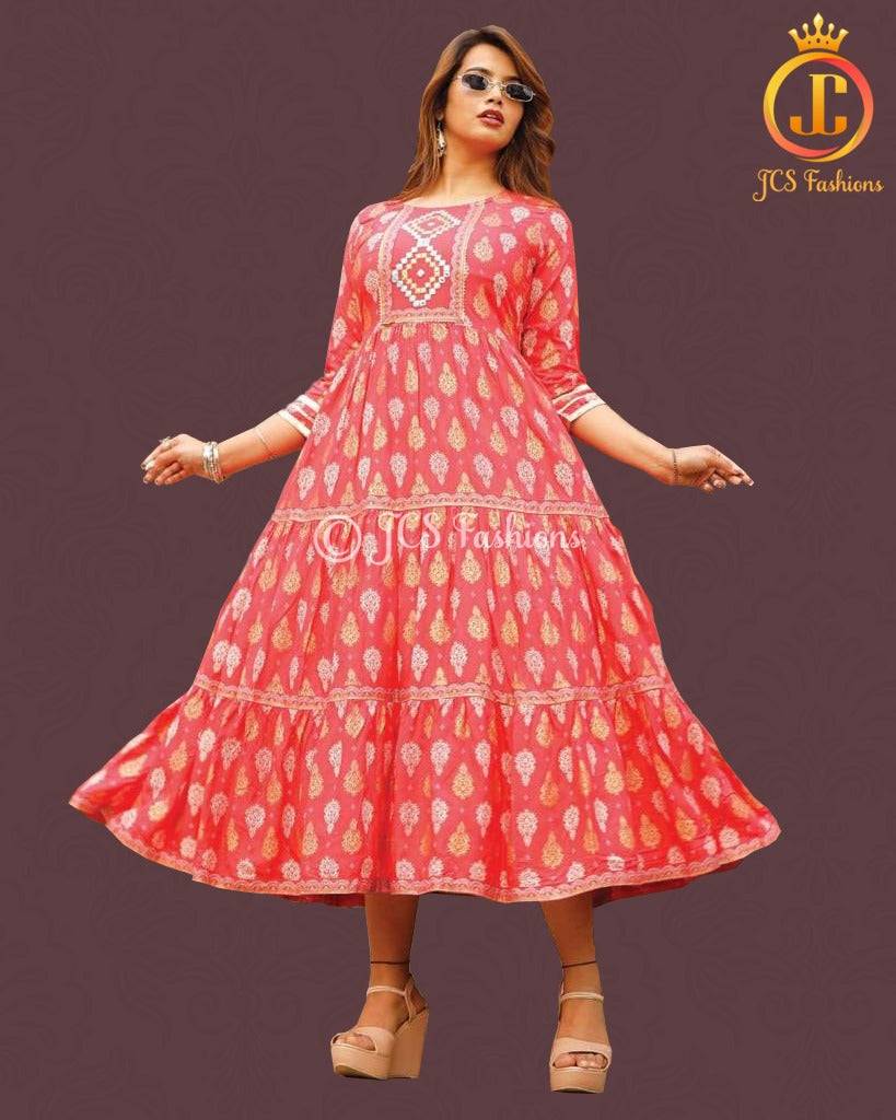 Bollywood syle Indian Kurti Gown. Indo Western Style ready made Kurti for women. JCS Fashions Red Small (36)