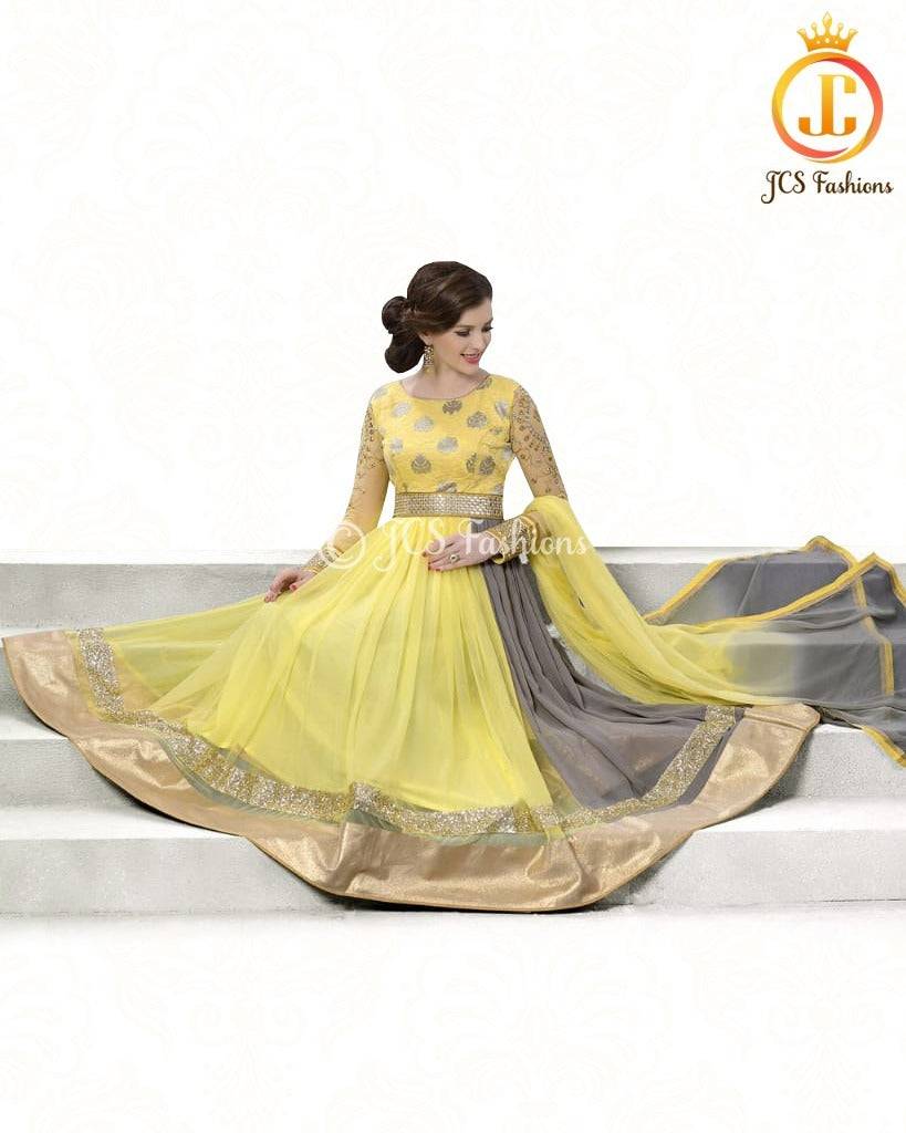 Yellow Indian Anarkali Gown Dress, Fully Stitched Indian Outfit Kurti JCS Fashions