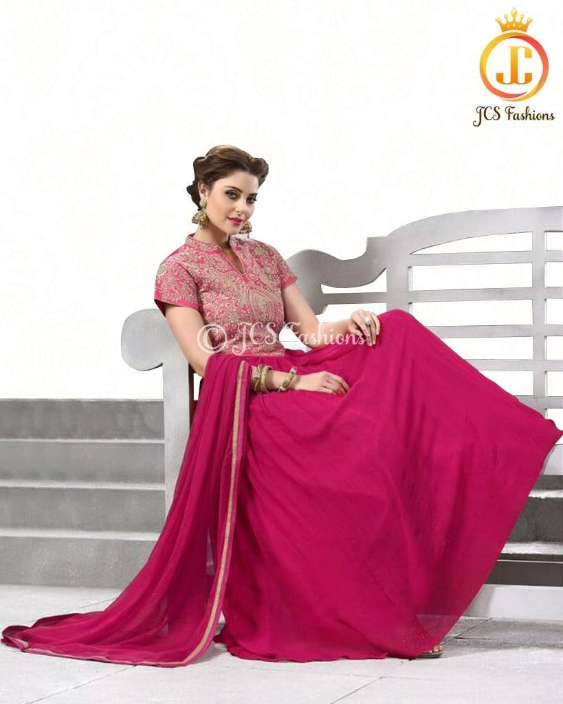 Pink Indian Anarkali Gown Dress, Fully Stitched Indian Outfit. Kurti JCS Fashions