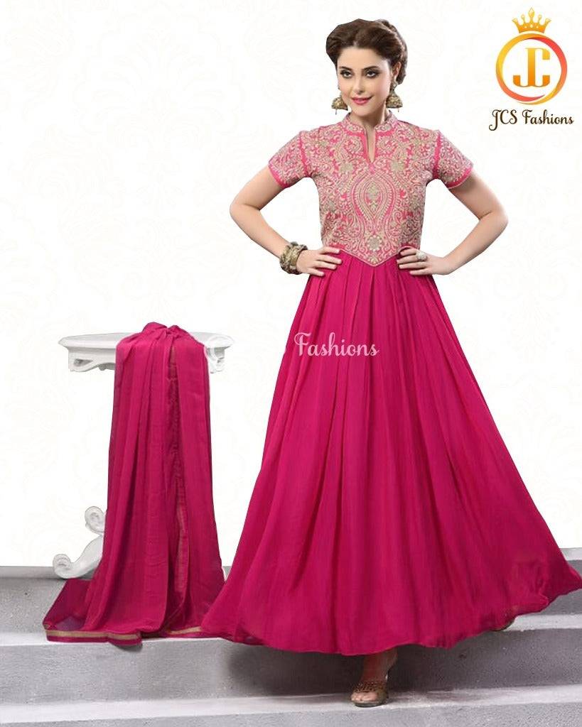 Pink Indian Anarkali Gown Dress, Fully Stitched Indian Outfit. Kurti JCS Fashions