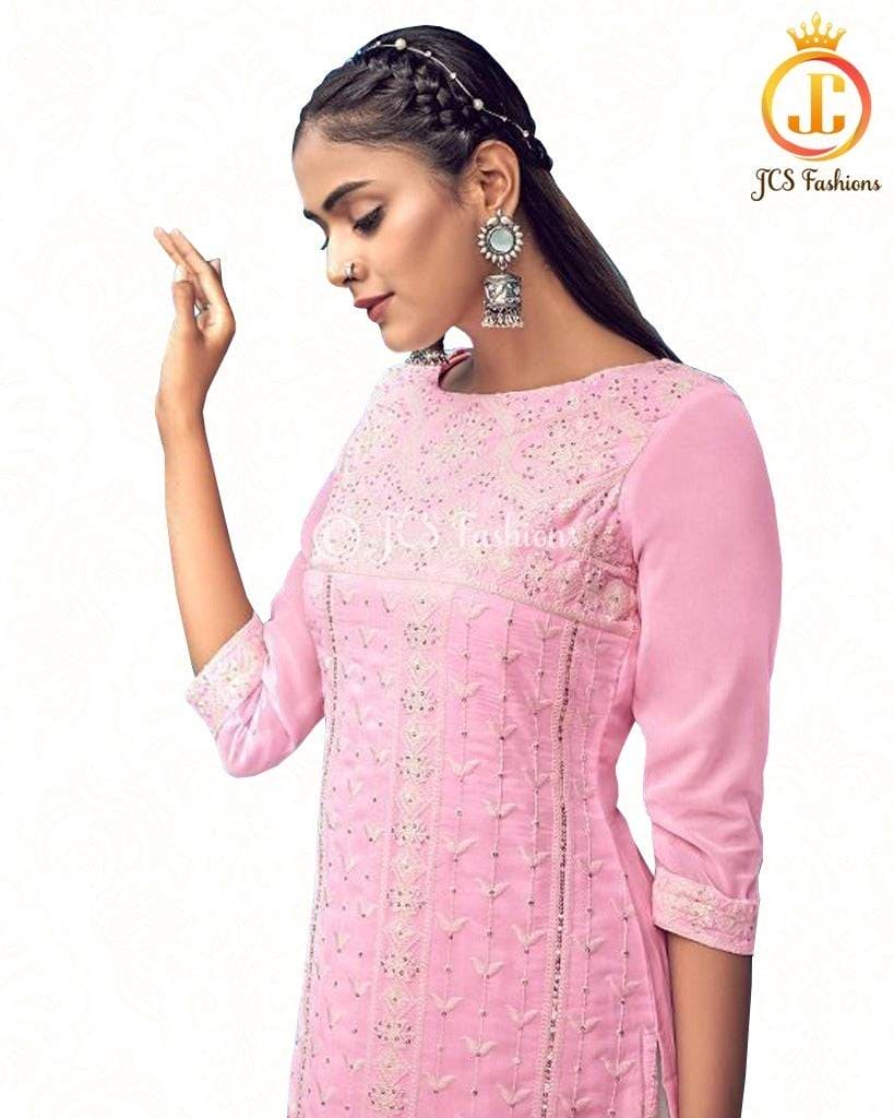 Elegant Pure Georgette Lucknowi Kurti with Cotton Skirt