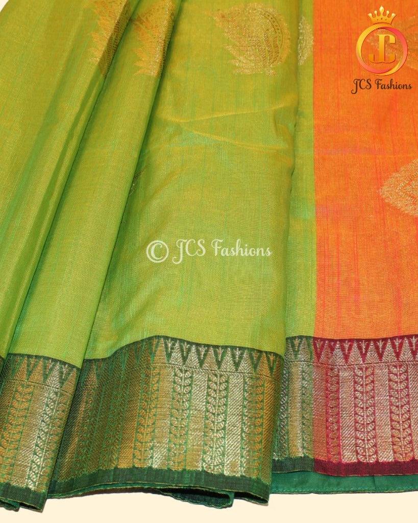 Rich Jute Banarasi Silk Saree Saree JCS Fashions Green + Orange 5.5 meters