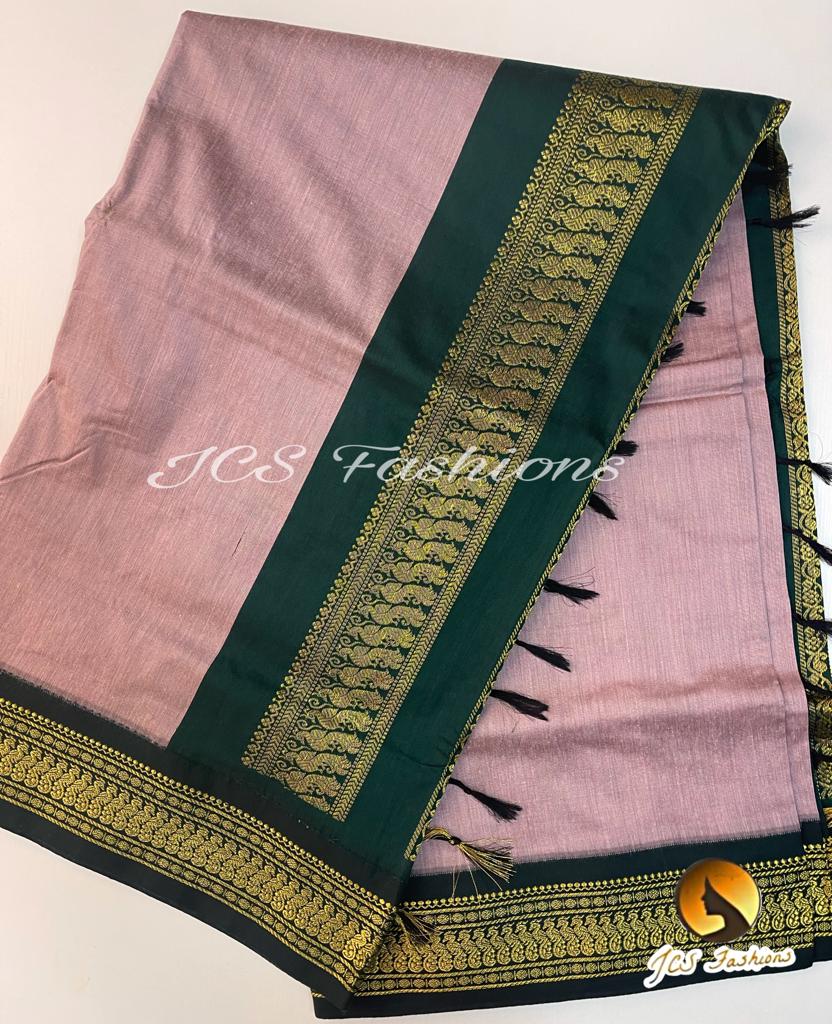 Traditional Madurai Silk Cotton Handloom Saree Saree JCS Fashions Pink with Green 5.5 meters