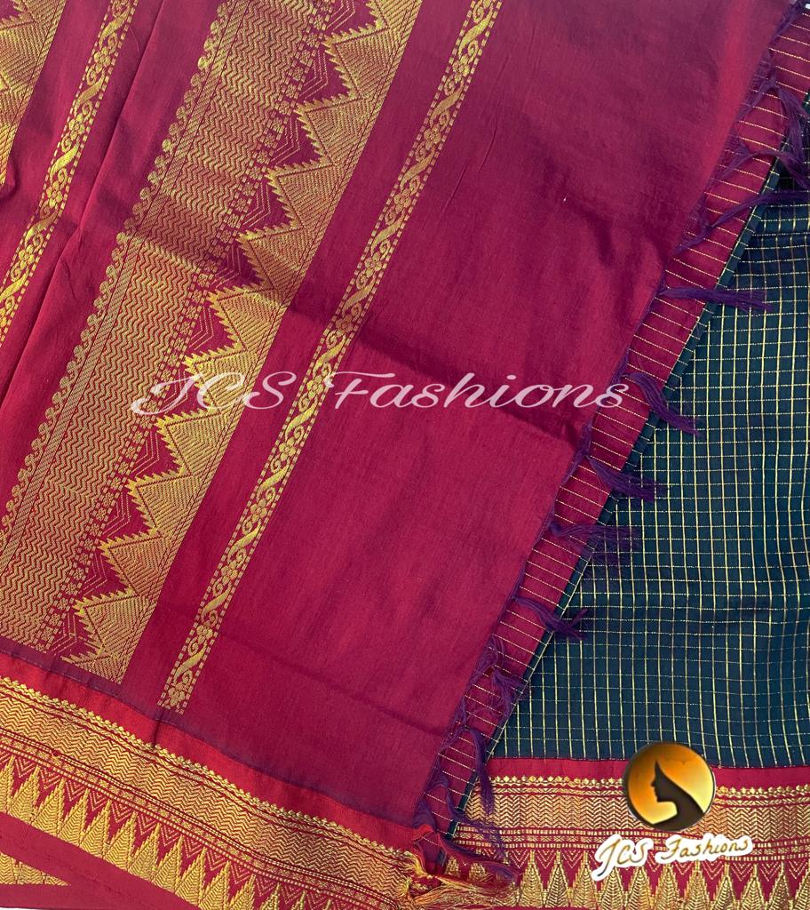 Traditional Madurai Silk cotton handloom saree in Green and Red Saree JCS Fashions