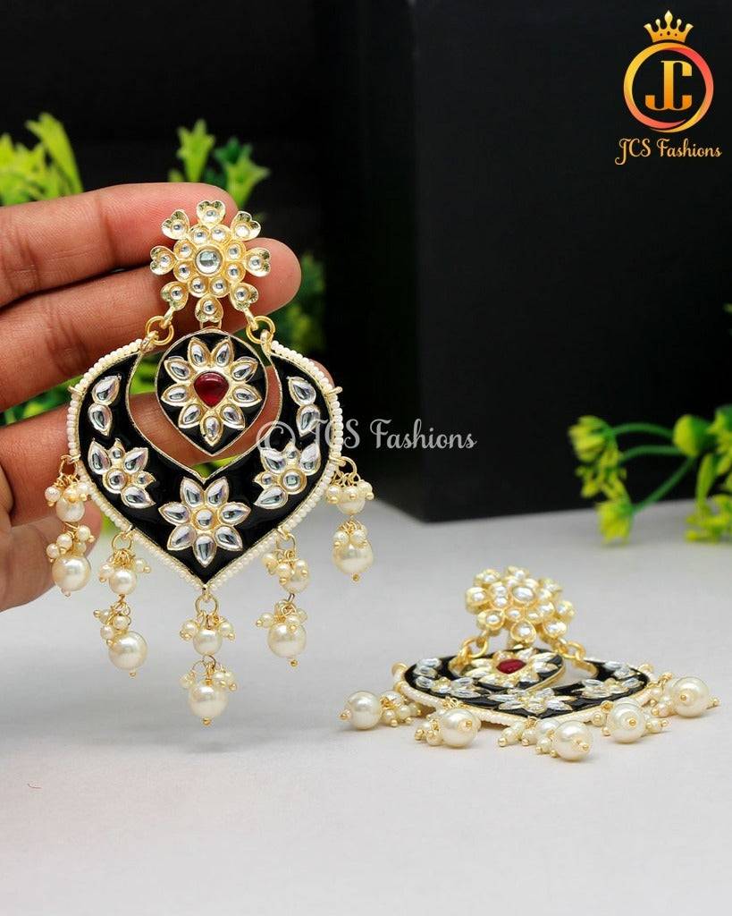 Black Meenakari Earrings | Alloy Gold Plated, Kundan and Beads Stones Jewelry JCS Fashions