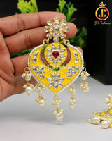 Sunny Yellow Meenakari Earrings | Alloy Gold Plated, Kundan & Beads Stones