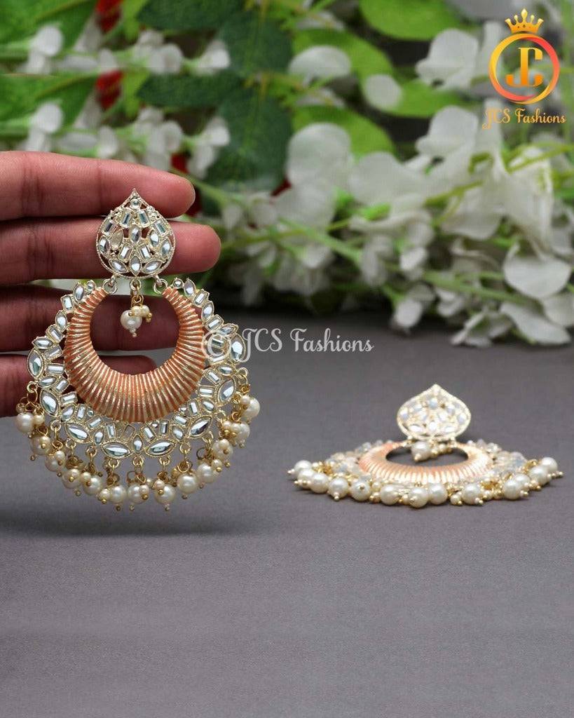 Orange Kundan Meenakari Earrings | Gold Plated Alloy, Hoop Style