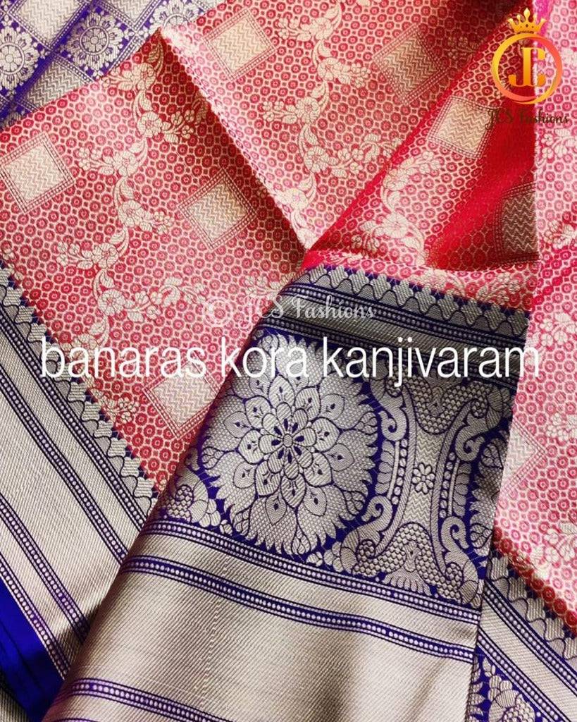 Banaras Kora Organza Saree with Kanjivaram Borders | Gift Saree Saree JCS Fashions