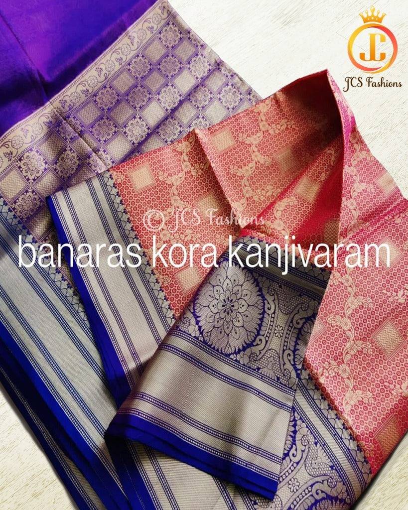 Banaras Kora Organza Saree with Kanjivaram Borders | Gift Saree