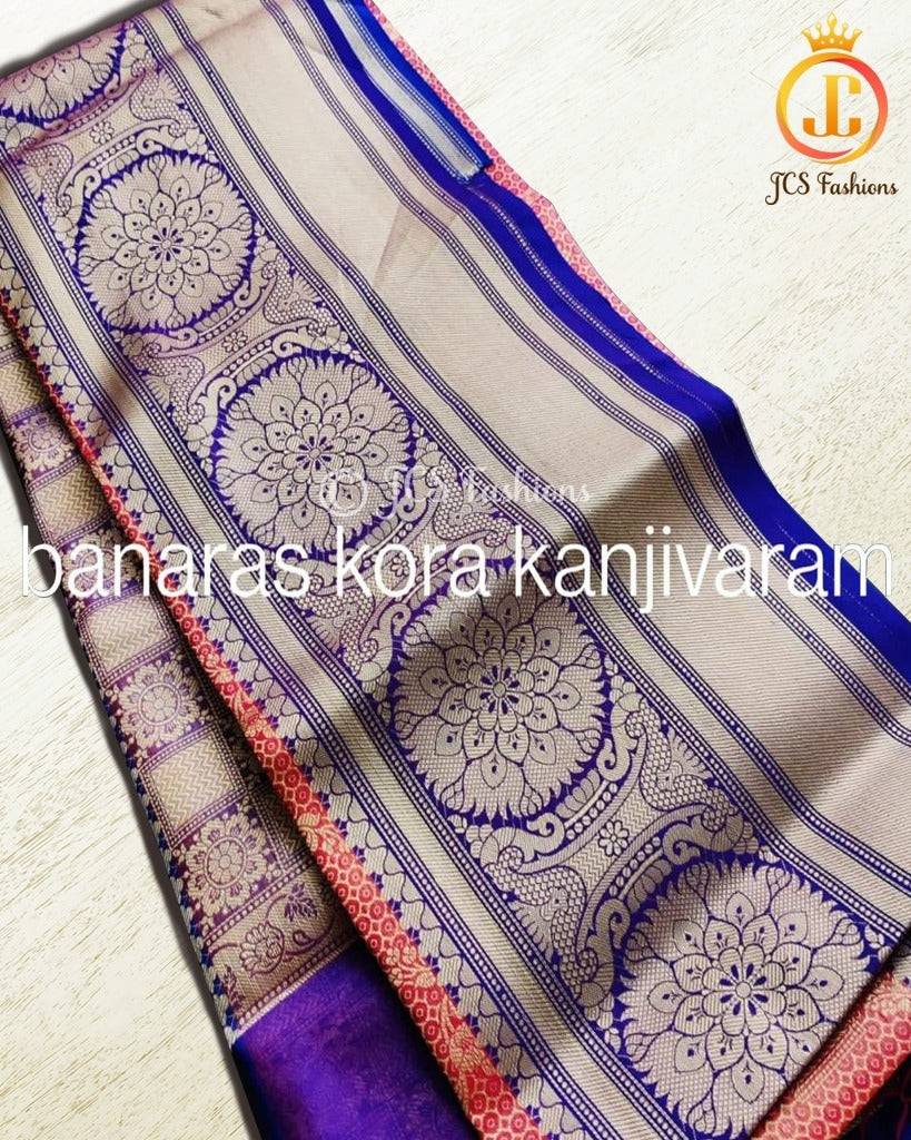 Banaras Kora Organza Saree with Kanjivaram Borders | Gift Saree Saree JCS Fashions