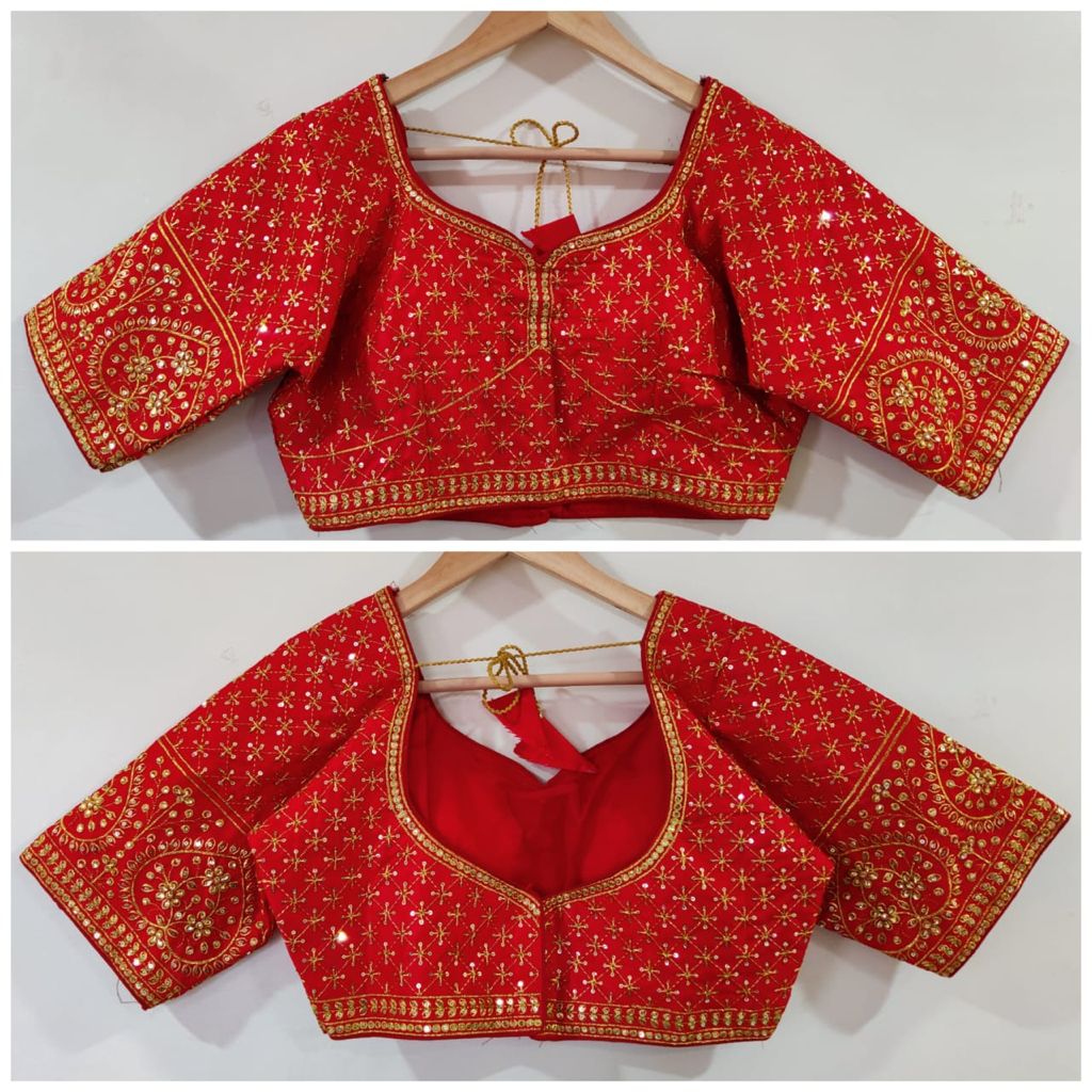 Silk blouse with sequence, jari, thread and Stone Work for women Blouse JCS Fashions Red 38