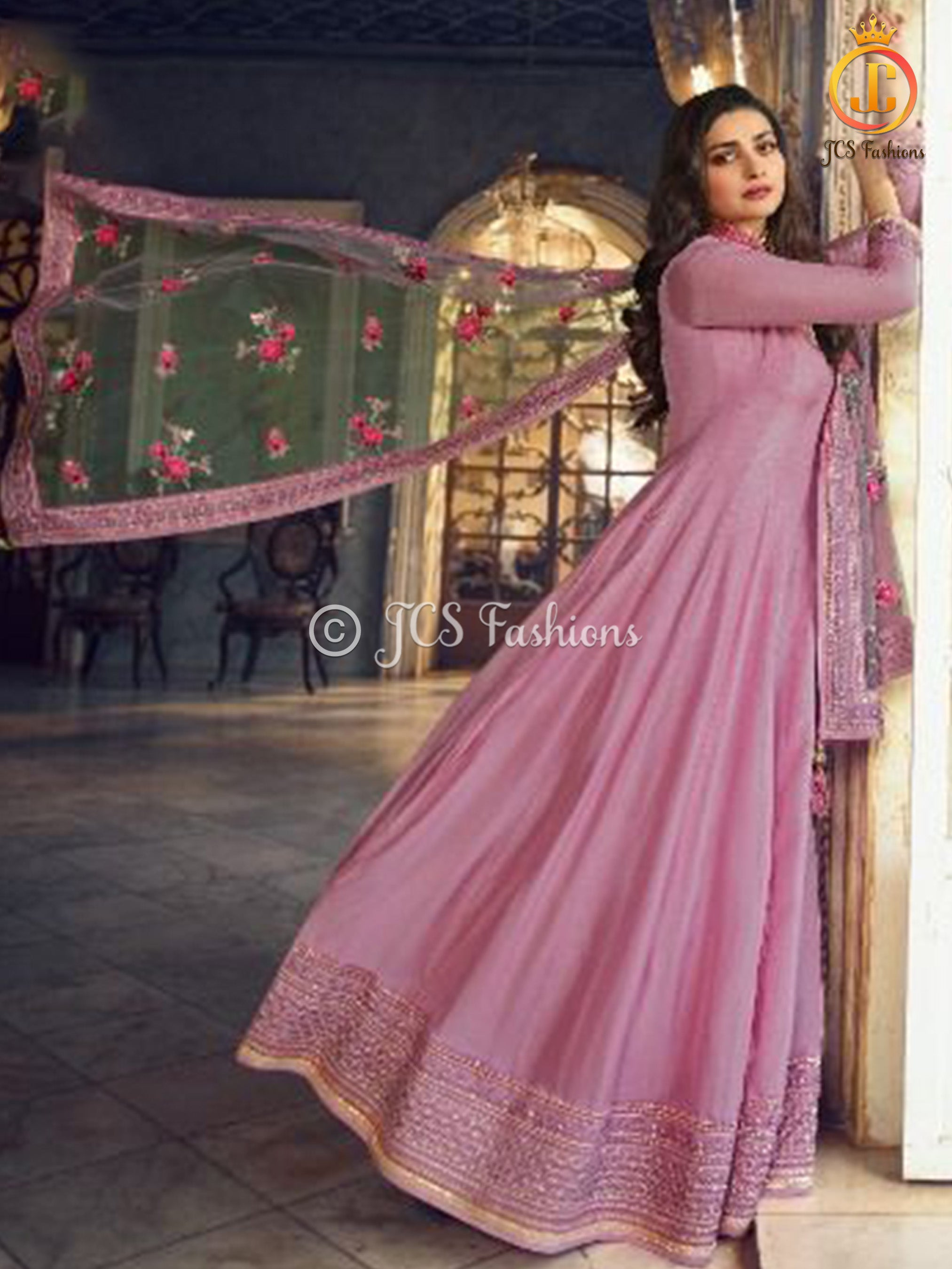 Stunning Dola Silk A-line Floor Length Gown in Mellow Mauve KURTI JCS Fashions Mauve Small (36)