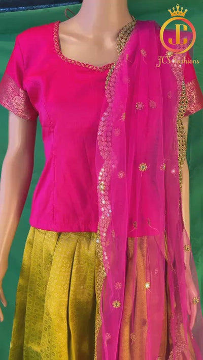 Banarasi Lehenga with Crop Top in Yellowish Green LEHANGA JCS Fashions