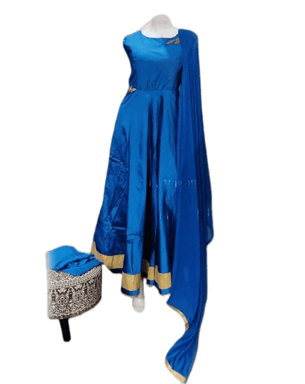 Silk Full Flare Anarkali Long Gown Salwar Kurti JCS Fashions Blue XX-Large (44)